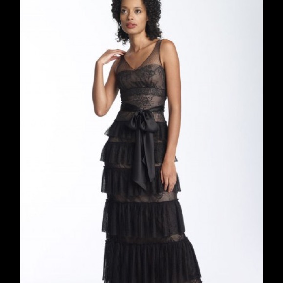 bcbg tiered ruffle gown